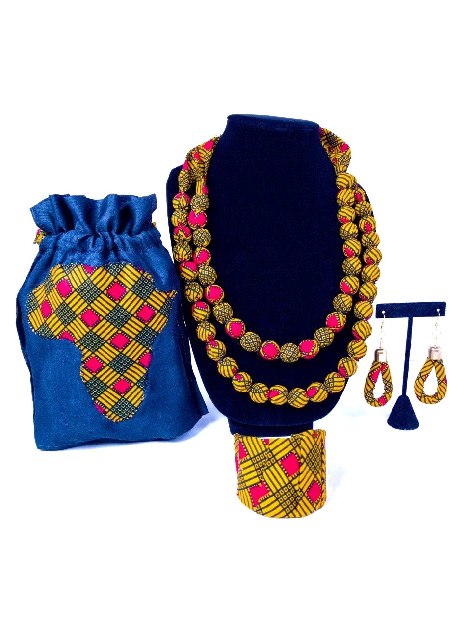 Ase, 3-Piece Printed Necklace, Cuff and Earring Set by Rosesgems Boutique